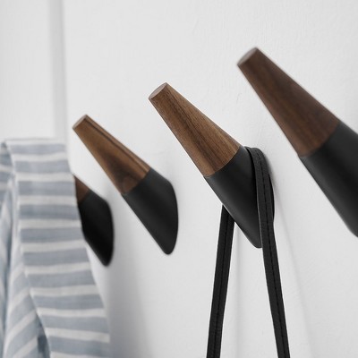 Black and Walnut Wall Mounted Towel Hooks Set
