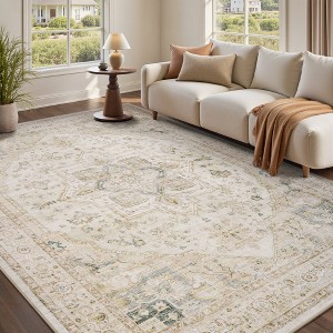 MontVoo Soft Medallion Washable Rug Beige - 1 of 4