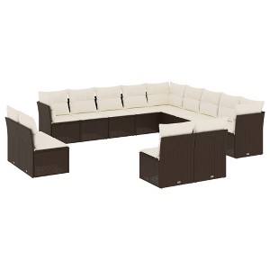 vidaXL Garden Sofa Set Brown and Cream White Poly Rattan Large Modular - 1 of 4