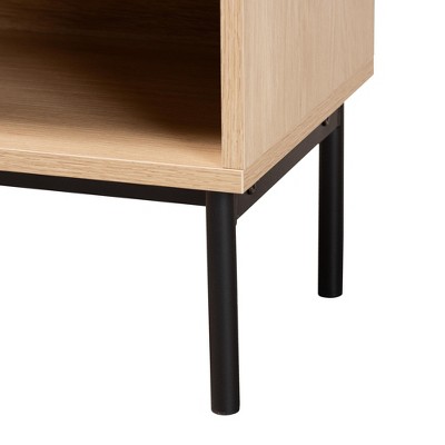 Sherwin Light Brown and Black Wood and Metal Accent Table with Storage
