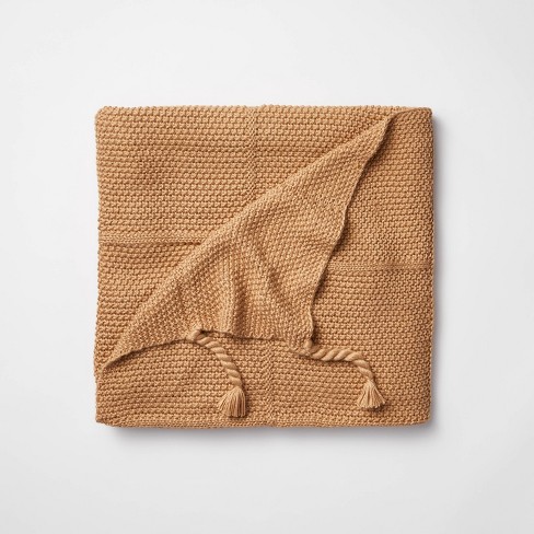 Windowpane Knit Throw Blanket With Tassels Camel - Threshold