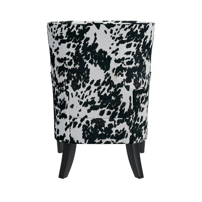 Velvet Black Cow Print Wingback Accent Chair with Flared Arms