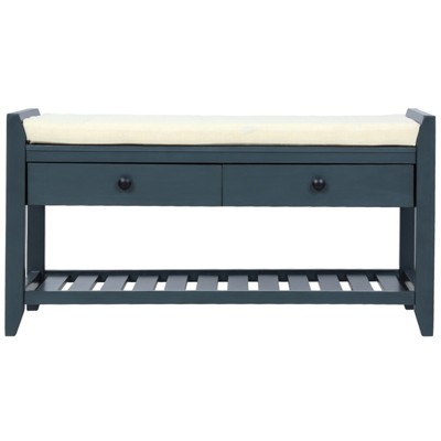 FONTOI Shoe Rack with Cushioned Seat and Drawers, Shoe Racks with Sliding Drawers, Ridded Base, Handles, Antique Navy, 14"*19.8"*39"
