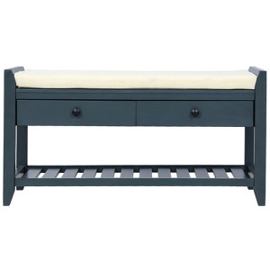 FONTOI Shoe Rack with Cushioned Seat and Drawers, Shoe Racks with Sliding Drawers, Ridded Base, Handles, Antique Navy, 14"*19.8"*39" - 1 of 4