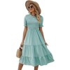 Coolmee Women's Summer Dress Casual Puff Short Sleeve Crew Neck Smocked Elastic Waist Tiered Midi Dress with Belt - 2 of 4