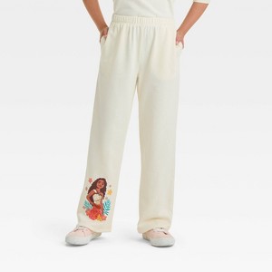 Girls' Moana 2 Dreamy Fleece Athletic Jogger Pants - Ivory - 1 of 4