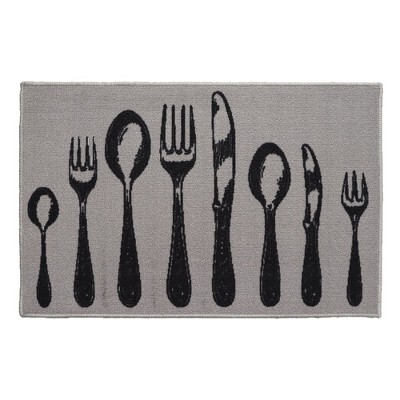 Evideco French Home Goods Chic Cutlery Print Wool-Effect Kitchen Mats – Non-Slip, Washable, Available in Two Sizes
