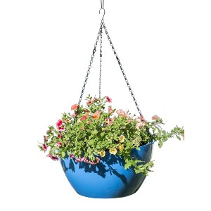 Gardener's Supply Company Viva Self-Watering Hanging Basket With Easy-Fill Water Port | 14 Inch Diameter Includes Hanging Chain & Hook - Blue - 1 of 4