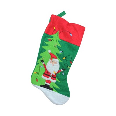 Northlight 19" Green and Red Santa and Christmas Tree Stocking with Cuff