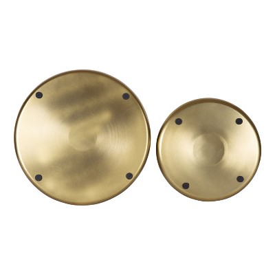 Navy Blue and Gold Round Metal Tray Set, 2 Piece