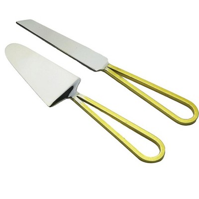 Classic Touch Set of 2 Cake Servers w Gold Loop Handles