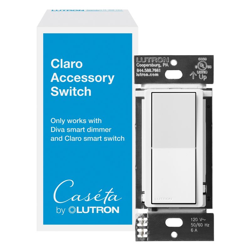 Lutron Claro Smart Accessory Switch, only for use with Diva Smart Dimmer Switch/Claro Smart Switch | DVRF-AS-WH | White, 1 of 8