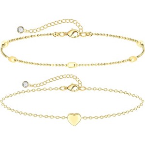 14K Gold Anklets for Women Waterproof Ink Anklets Set Layered Anklet Bracelets - 1 of 4