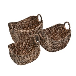 happimess Nellie Farmhouse Classic Handwoven Hyacinth Storage Boat Baskets with Handles - 1 of 4