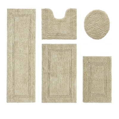 Lux Premium 100% Cotton Tufted Solid Reversible 5 PC Bath Rug Set – Ultra-Soft, Water-Absorbent, Durable, Machine Washable Bathroom Rug
