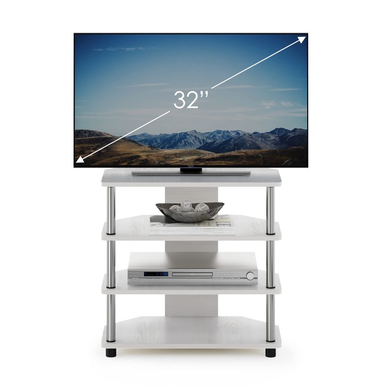 Furinno Econ Easy Assembly 4-Tier Petite Entertainment Center TV Stand for TV up to 25 Inch with White Oak/Stainless Steel Tubes, 2 of 5