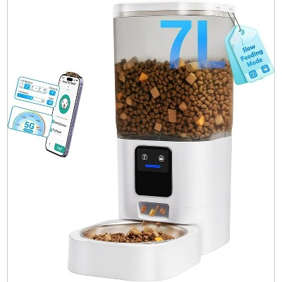 Automatic Cat Dog Feeder with 5G WiFi, Smart APP/Alexa Controlled Food Dispenser with Timer and Slow Feed Bowl