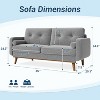 65" Mid Century Modern Loveseat Sofa for Small Spaces, 2 Seater Upholstered Couch with Button Tufted Design & Wood Legs, Grey - 2 of 4