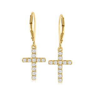 Ross-Simons 0.55 ct. t.w. Diamond Cross Drop Earrings in 14kt Yellow Gold - 1 of 3