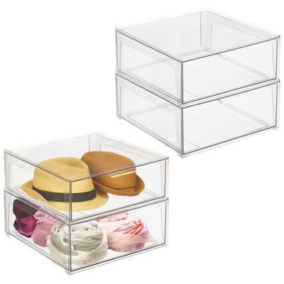 Mdesign Clarity Clear Plastic Stackable Kitchen Storage Organizer With  Drawer - 14 X 14 X 6, 4 Pack : Target