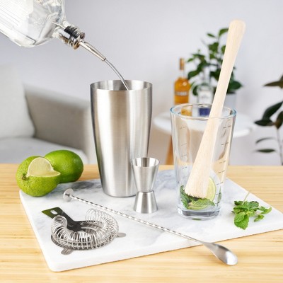 True 7-Piece Stainless Steel and Wood Cocktail Shaker Set