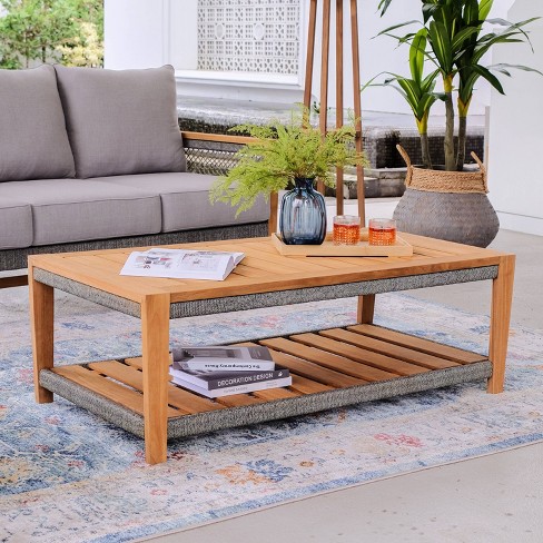 Cambridge Casual Nassau Teak Wood Outdoor Coffee Table With Shelf ...