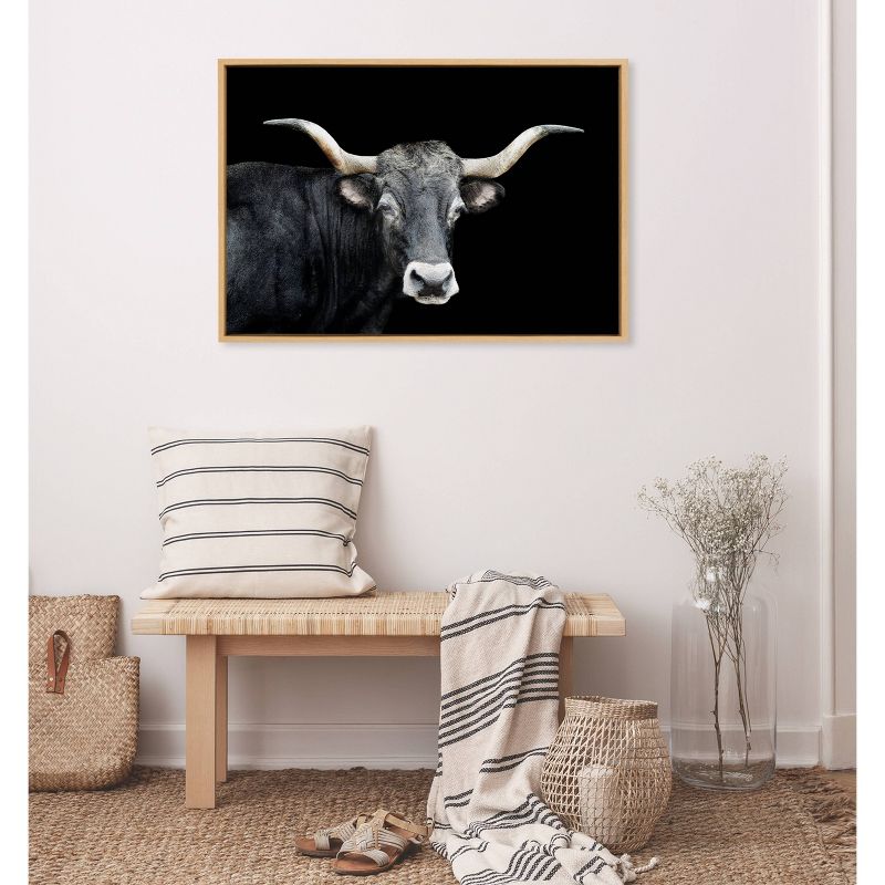 Kate &#38; Laurel All Things Decor 23&#34;x33&#34; Sylvie Tudanca Cow Longhorn Bull Cattle Animal Framed Canvas Wall Art Natural Prairie Animal Cow, 4 of 6