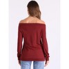 Allegra K Women's Off Shoulder Boat Neck Stretch Knit Long Sleeve Tunics Blouse - 3 of 4