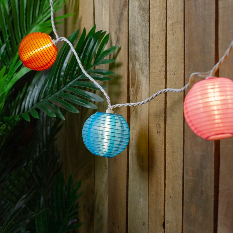 Northlight 10-Count Colorful Summer Paper Lantern Lights, Clear Bulbs, 4 of 6