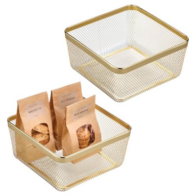 Metal Mesh Pantry Basket for Kitchen Storage - Set of 2 - Gold