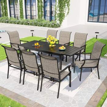 9pc Patio Dining Set with Expandable Steel Table & Padded Arm Chairs - Captiva Designs