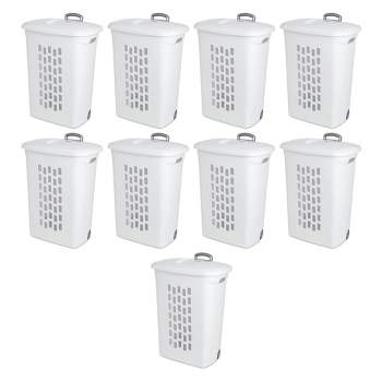 Sterilite Ultra Wheeled Laundry Hamper with Lid, Handle and Wheels for Easy Rolling of Clothes to and from the Laundry Room, Plastic, White, 9-Pack