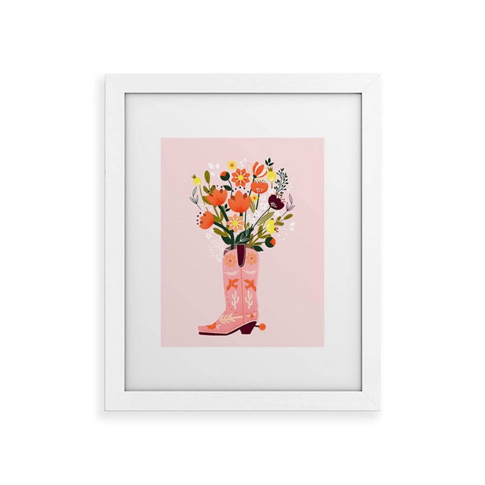 Photos - Wallpaper Deny Designs 11"x14" Showmemars Pink Cowboy Boot and Wild Flowers White Fr