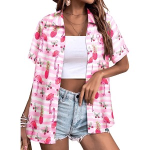Nlife Womens Button Down Hawaiian Shirts Short Sleeve Floral Print Summer V Neck T-Shirt Casual Summer Beach Blouses Tops - 1 of 4