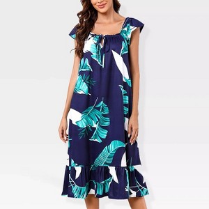 Womens Nightgowns Sleeveless Lounge Maxi Dress with Ruffle Hem Square Neck Cap Sleeve Pajama Dress for Lady - 1 of 4