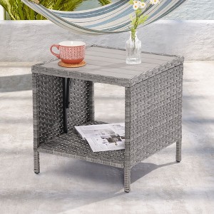 Sonkuki Outdoor Patio Square PE Rattan Side Table Brown - 1 of 4
