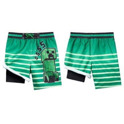 Minecraft Creeper Big Boys UPF 50+ Compression Swim Trunks Green Stripes 10-12 — фото 5