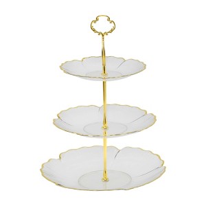 Unique Bargains 3 Tier Dessert Cupcake Stand Five Petals Design for Donut Fruits PET Metal - 1 of 4