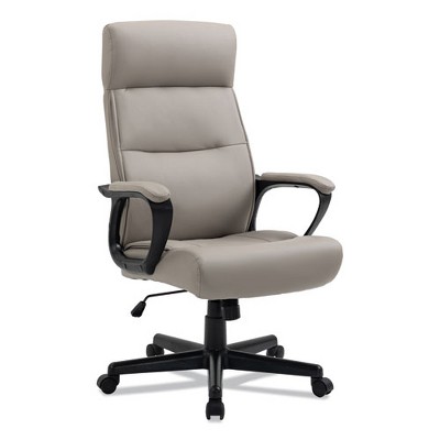 Tan High-Back Task Chair with Fixed Arms and Plastic Base