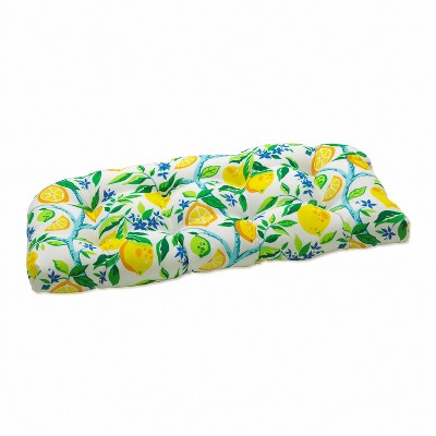 Outdoor/Indoor Loveseat Cushion Lemon Tree Yellow - Pillow Perfect: Weather-Resistant Bench & Wicker Sofa Cushions
