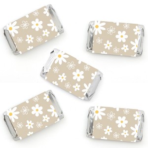 Big Dot of Happiness Tan Daisy Flowers - Mini Candy Bar Wrapper Stickers - Floral Party Small Favors - 40 Count - 1 of 4