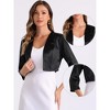 INSPIRE CHIC Women's Satin Elegant 3/4 Sleeve Open Front Cropped Bolero Shrug Cardigan - 2 of 4