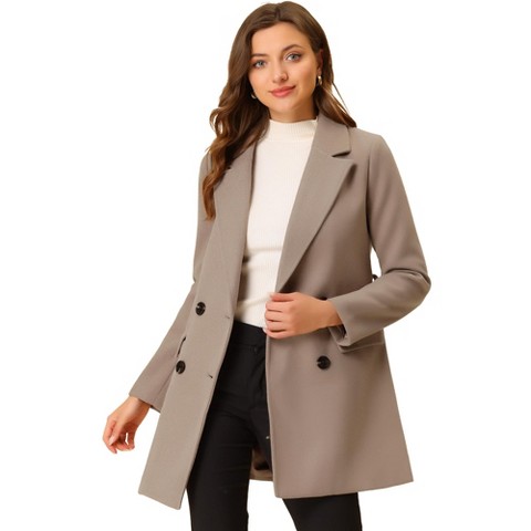 INSPIRE CHIC Women's Notch Lapel Double Breasted Belted Mid Long Outwear Winter Coat Brown Large
