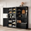 KTMBDW Hall Tree with Bench and Shoe Storage, Storage Cabinet with Open Shelves, Shoe Cubbies & 4 Coat Hooks, Barn Door - 2 of 4