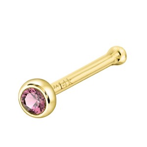 Jewelry Avalanche 22G 14K Gold Bezel-set Pink Tourmaline Ball-end Nose Stud - 1 of 3