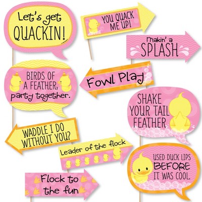 Big Dot of Happiness Funny Pink Ducky Duck - Baby Shower or Birthday Party Photo Booth Props Kit - 10 Piece