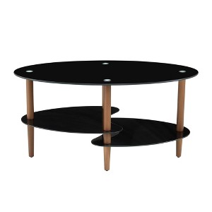 NicBex 35.43 Inch Oval Coffee Table with Glass Tabletop and Storage Shelf for Living Room,Bedroom - 1 of 4