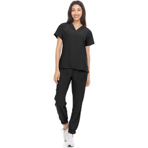 Hey Collection Womens Stretch V-Neck Jogger Scrubs Set, Medical Nursing Tops with Four Pocket Pants - 1 of 4