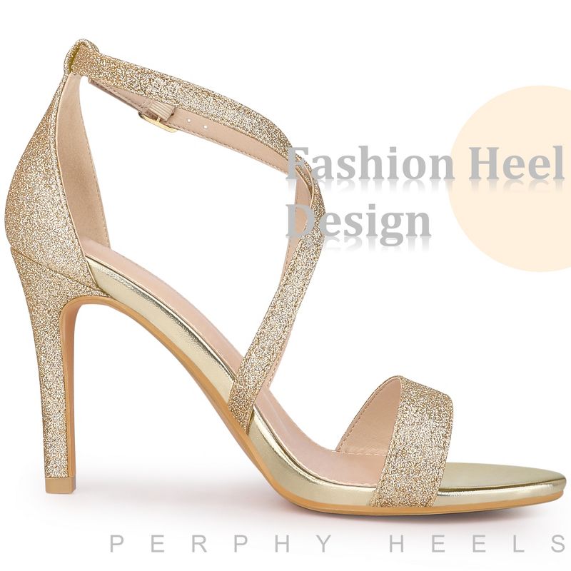 Perphy Women's Glitter CrissCross Buckle Strap Stiletto High Heels Sandals, 4 of 5