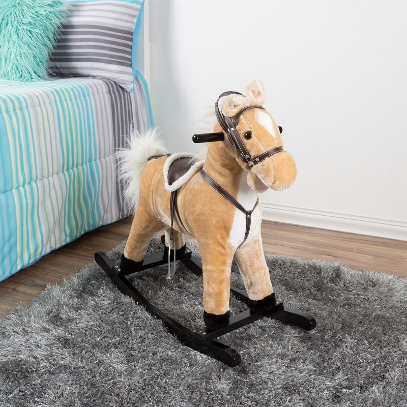 Toy Time Kids Plush Ride-On Rocking Horse on Wooden Rockers with Sounds, Stirrups, Saddle, and Reins - Brown, 2 of 9